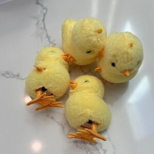 Set of Four Soft Wind Up Spring Easter Chick Toys
